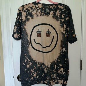 NWOT Iced Coffee Smile Face Tee Shirt Gray Acid Washed Size M